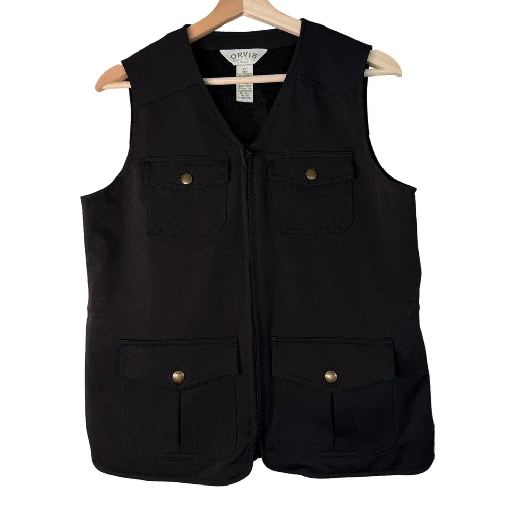 Orvis Womens Black Utility Technical Vest Zip Front Pockets Size XS